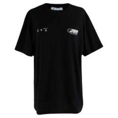 Black cotton jersey spaceship printed T-shirt