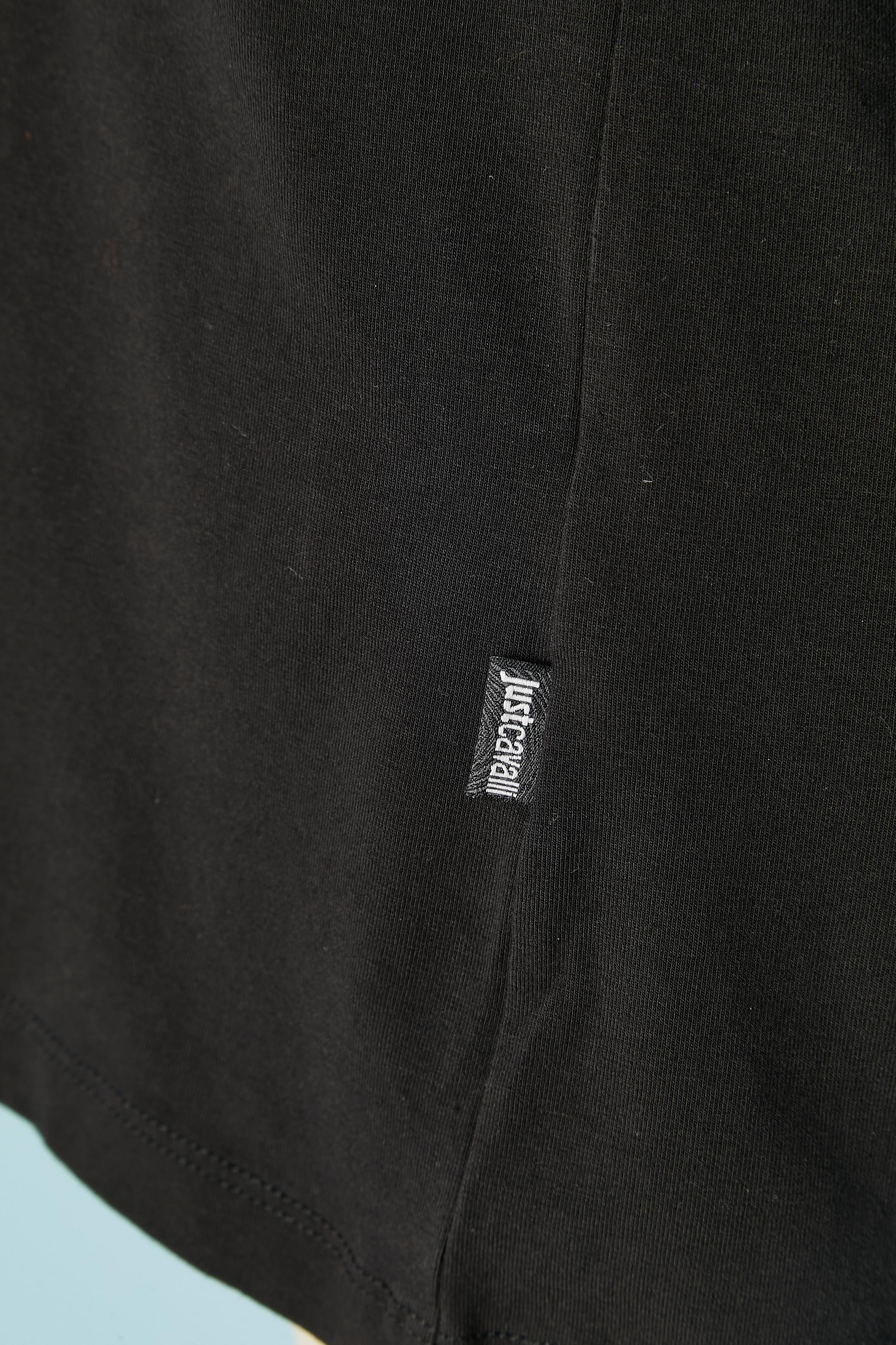 Black cotton jersey tee-shirt with grey tribal print Just Cavalli In Excellent Condition For Sale In Saint-Ouen-Sur-Seine, FR