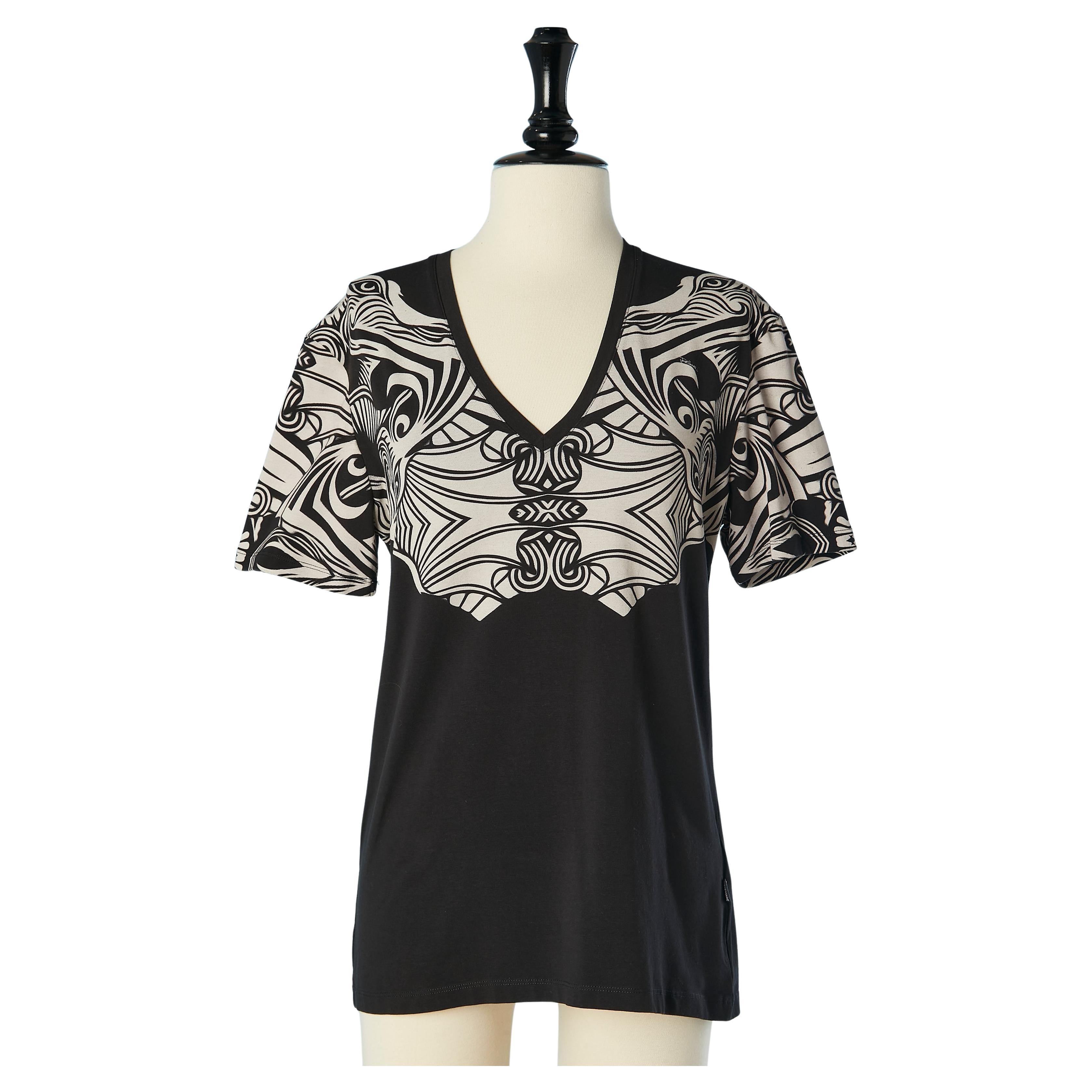 Black cotton jersey tee-shirt with grey tribal print Just Cavalli For Sale