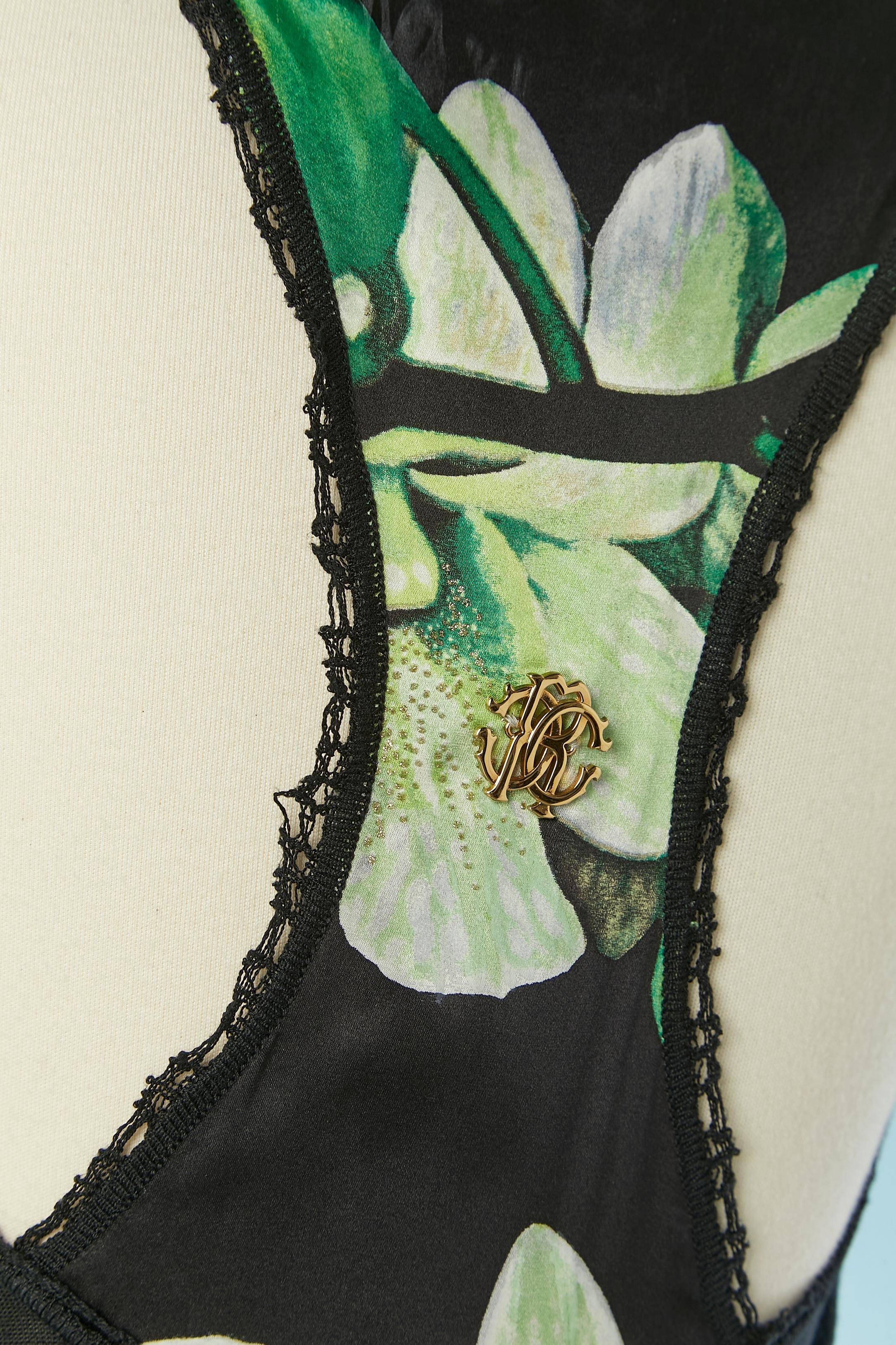 Black cotton knit and printed silk sleeveless dress Roberto Cavalli For Sale 3