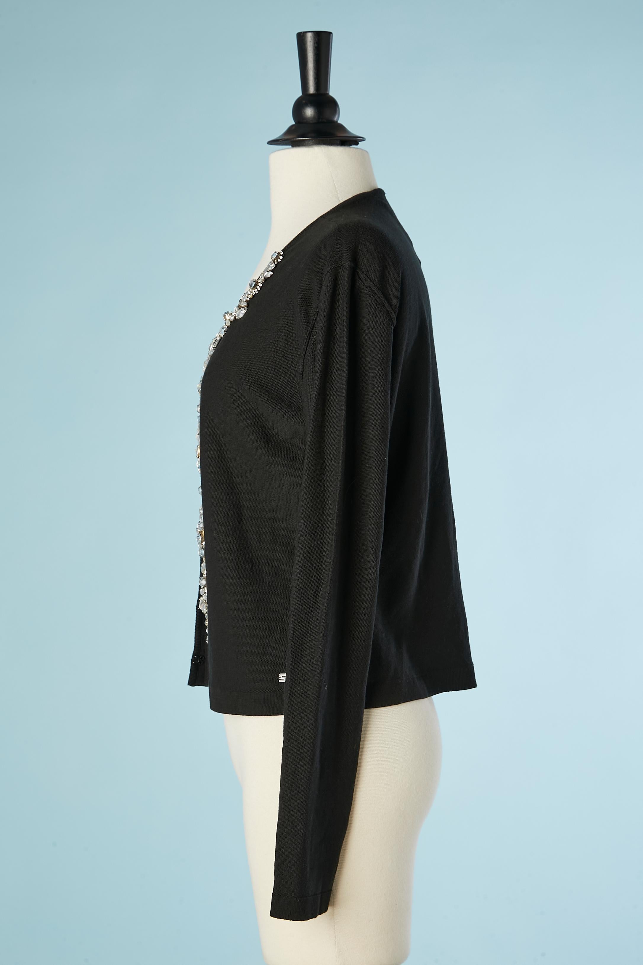 Black cotton knit evening cardigan with rhinestone embellishment Sonia Rykiell  In Excellent Condition For Sale In Saint-Ouen-Sur-Seine, FR