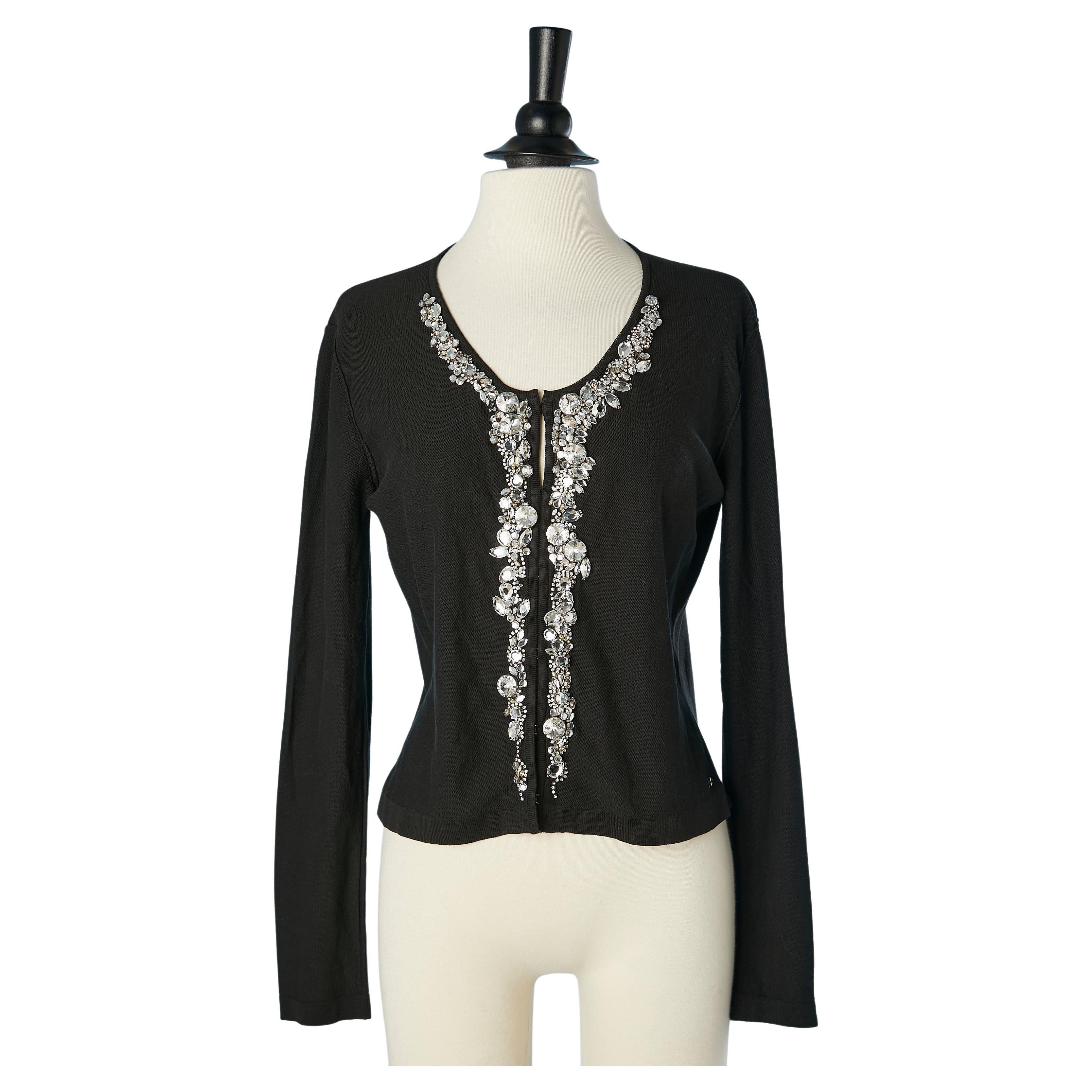 Black cotton knit evening cardigan with rhinestone embellishment Sonia Rykiell  For Sale