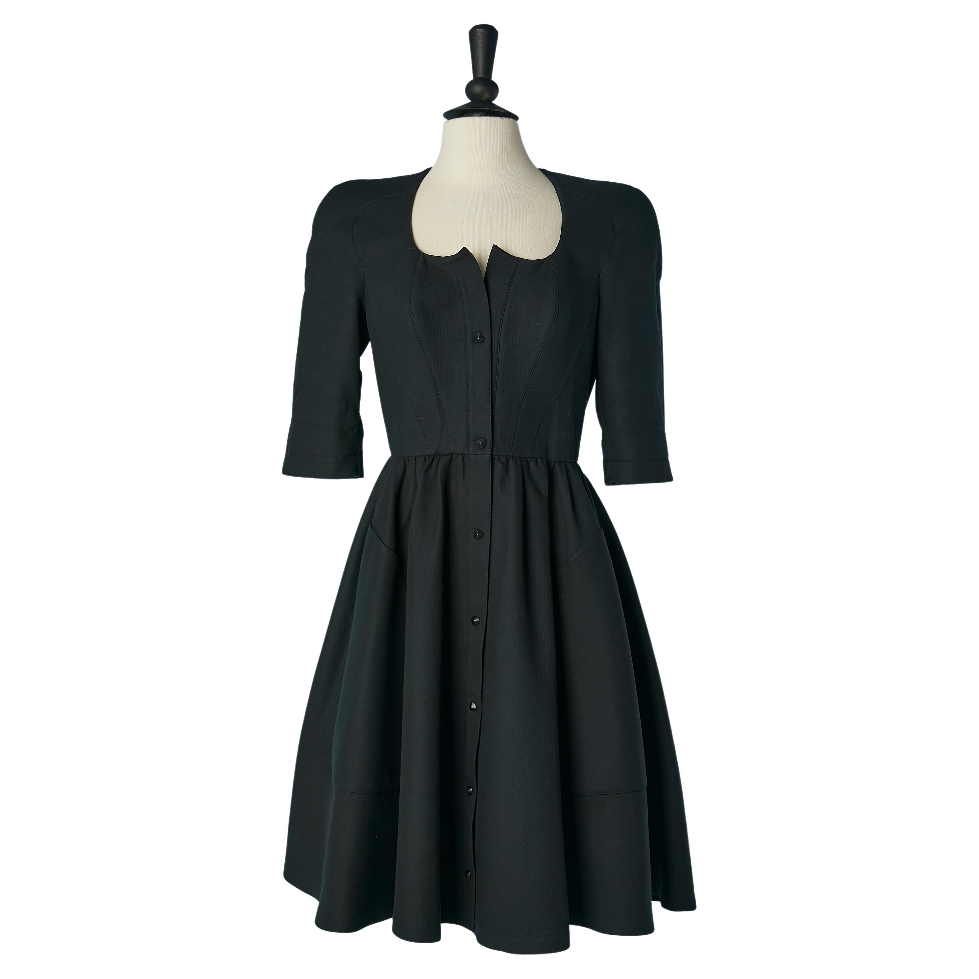 Black cotton piqué dress Thierry Mugler Circa 1990's  For Sale