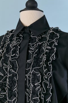 Black cotton shirt with ruffled plastron on the front ALEXANDRE VAUTHIER