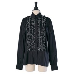 Black cotton shirt with ruffled plastron on the front ALEXANDRE VAUTHIER