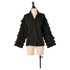 Black cotton shirt with ruffled sleeve CHANTAL THOMASS (Suite)