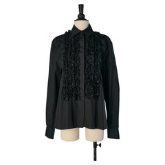 Black cotton shirt with ruffles front ALEXANDRE VAUTHIER