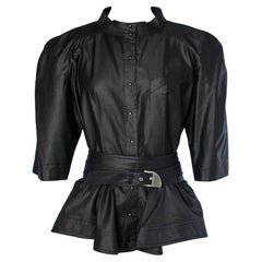 Black cotton shirt with snap and double belt Thierry Mugler