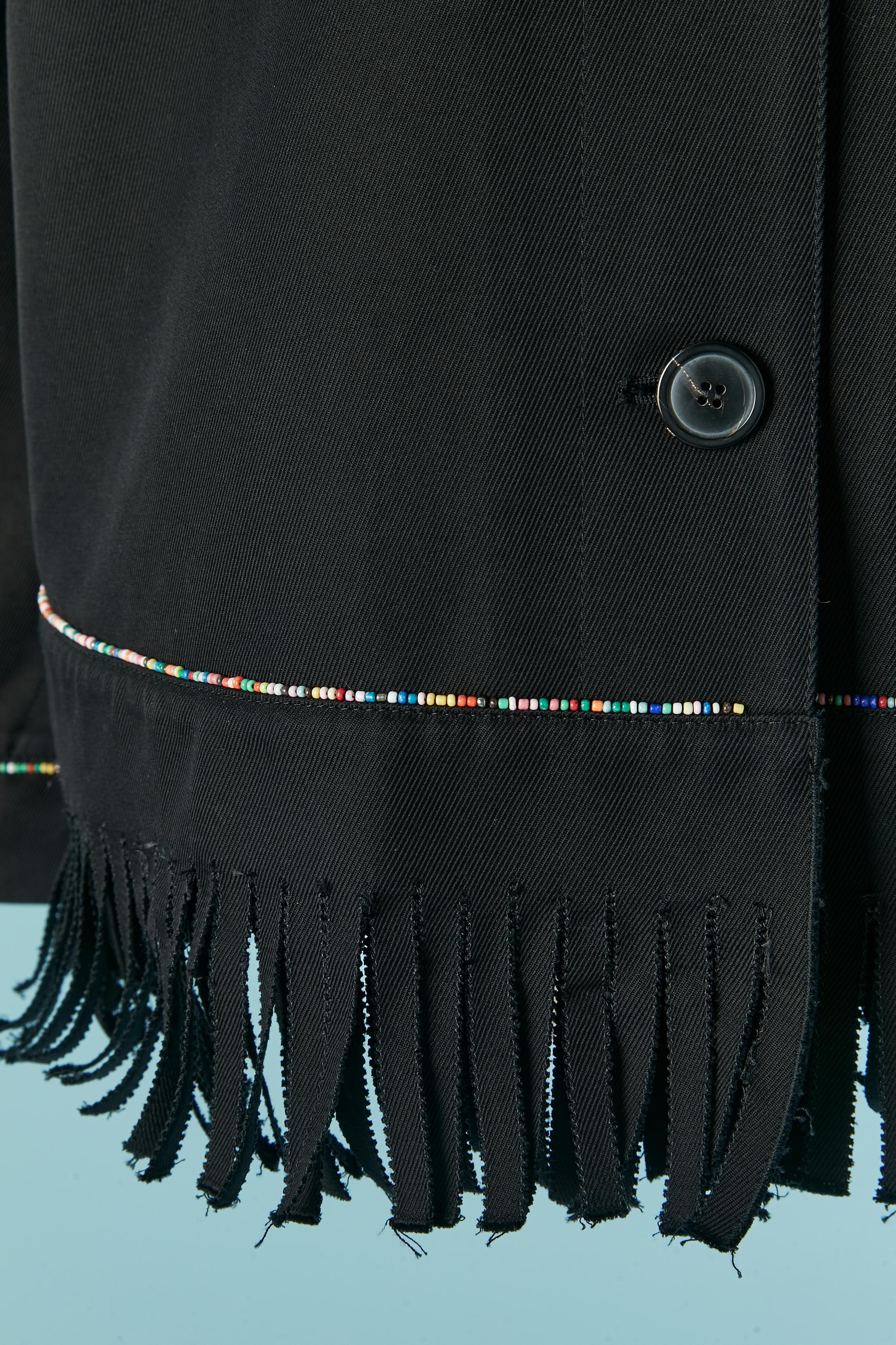 Chaqueta sencilla de algodón negro con flecos y borde de abalorios CHRISTIAN DIOR en Nuevo estado para la venta en Saint-Ouen-Sur-Seine, FR