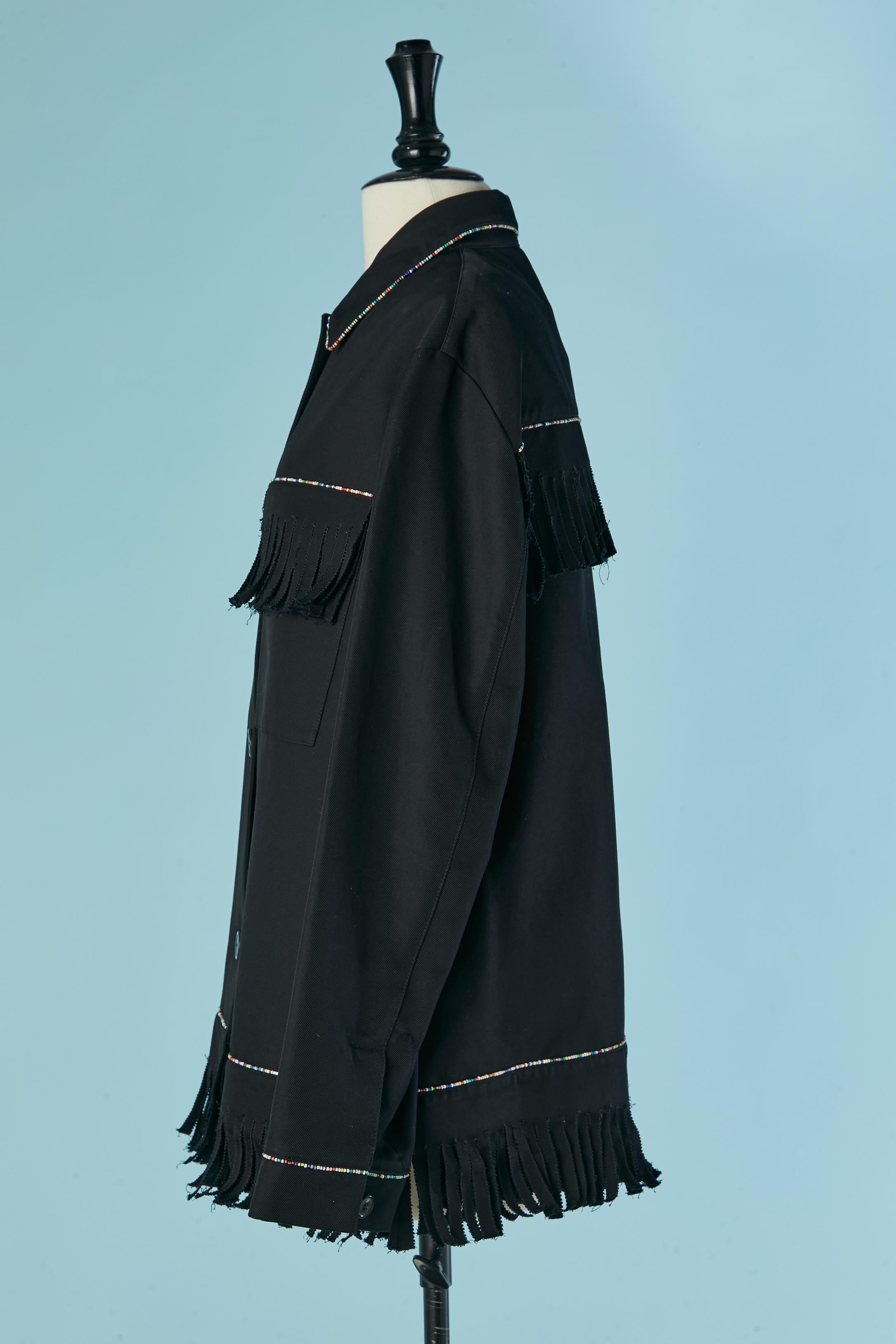 Femenino o masculino Chaqueta sencilla de algodón negro con flecos y borde de abalorios CHRISTIAN DIOR en venta