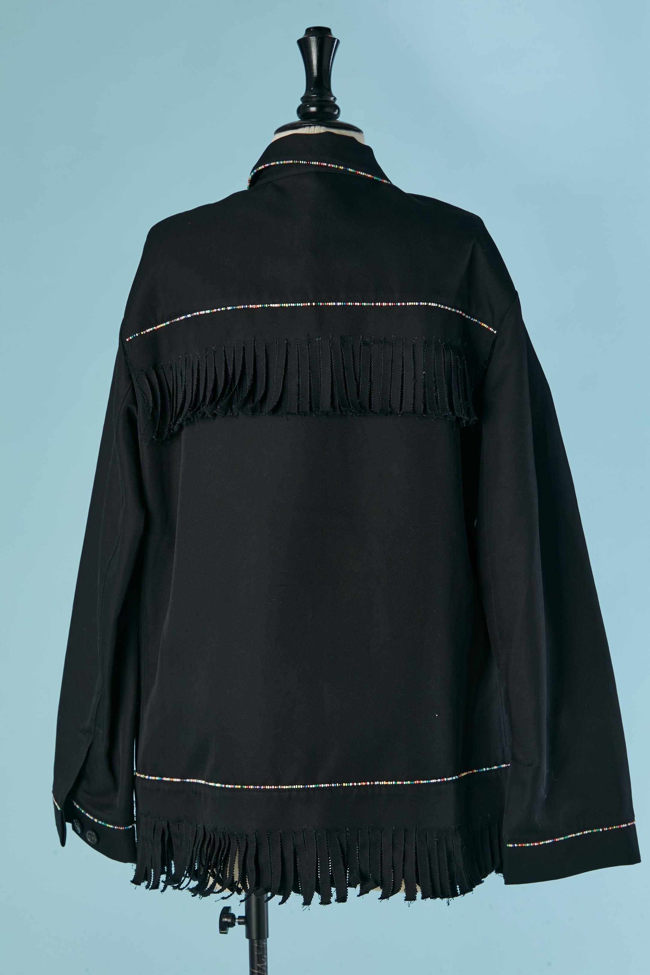 Chaqueta sencilla de algodón negro con flecos y borde de abalorios CHRISTIAN DIOR en venta 1