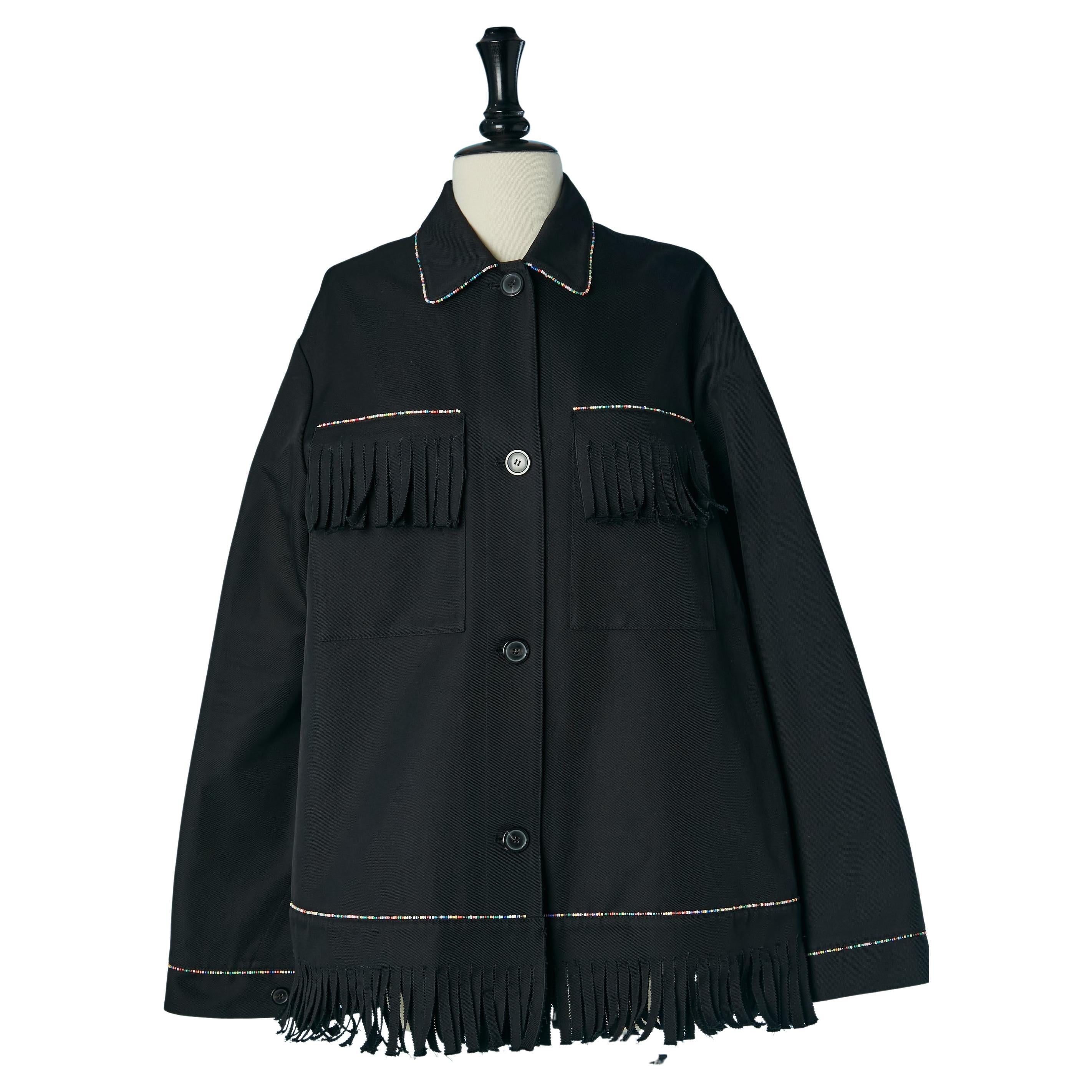 Chaqueta sencilla de algodón negro con flecos y borde de abalorios CHRISTIAN DIOR en venta