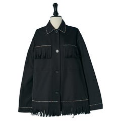 Chaqueta sencilla de algodón negro con flecos y borde de abalorios CHRISTIAN DIOR