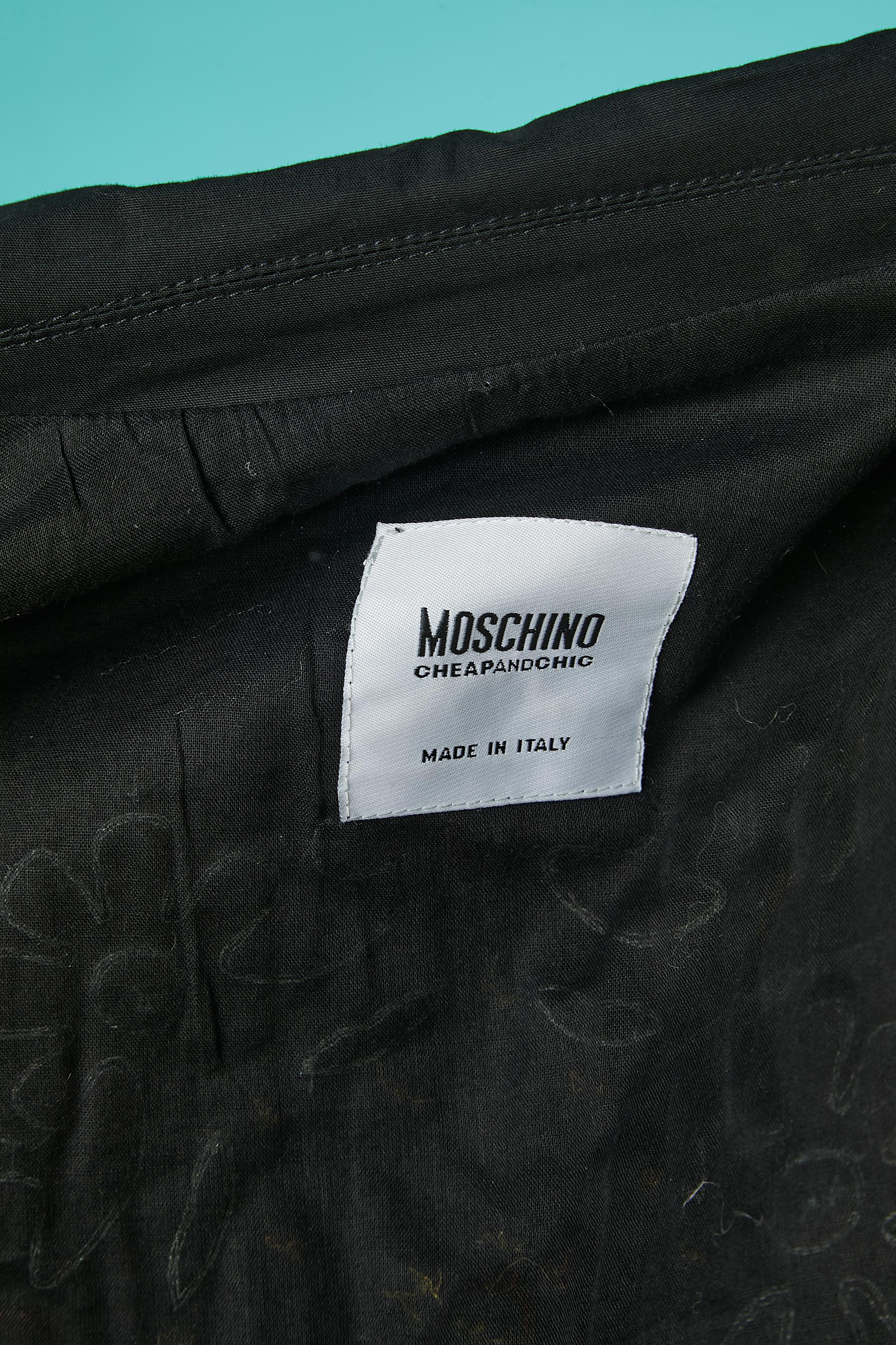 Black cotton skirt suit with fabric and sequins appliqué Moschino Cheap & Chic For Sale 6