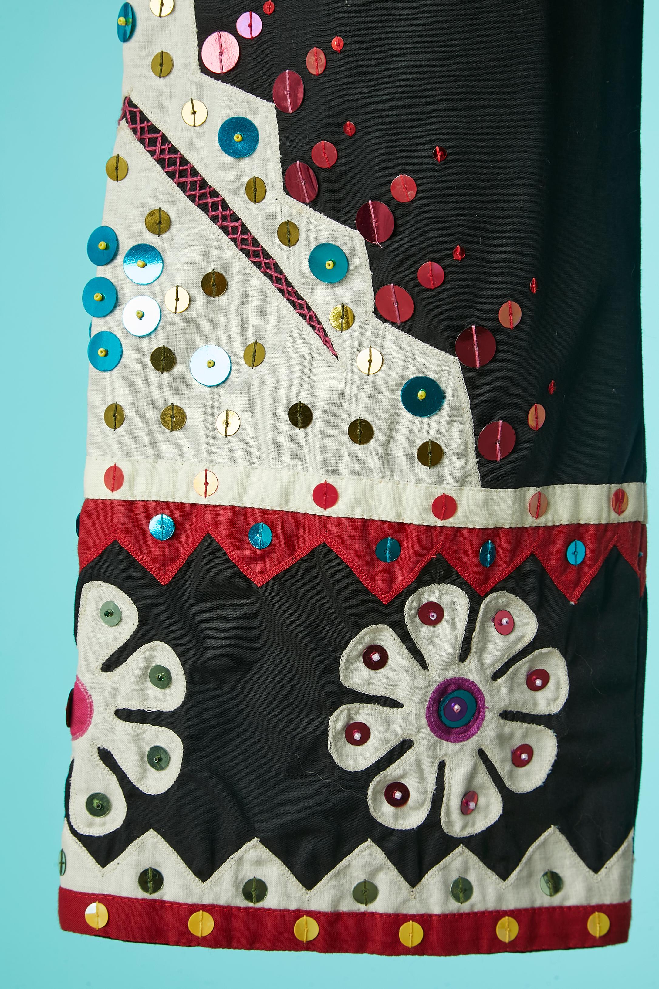Women's Black cotton skirt suit with fabric and sequins appliqué Moschino Cheap & Chic For Sale