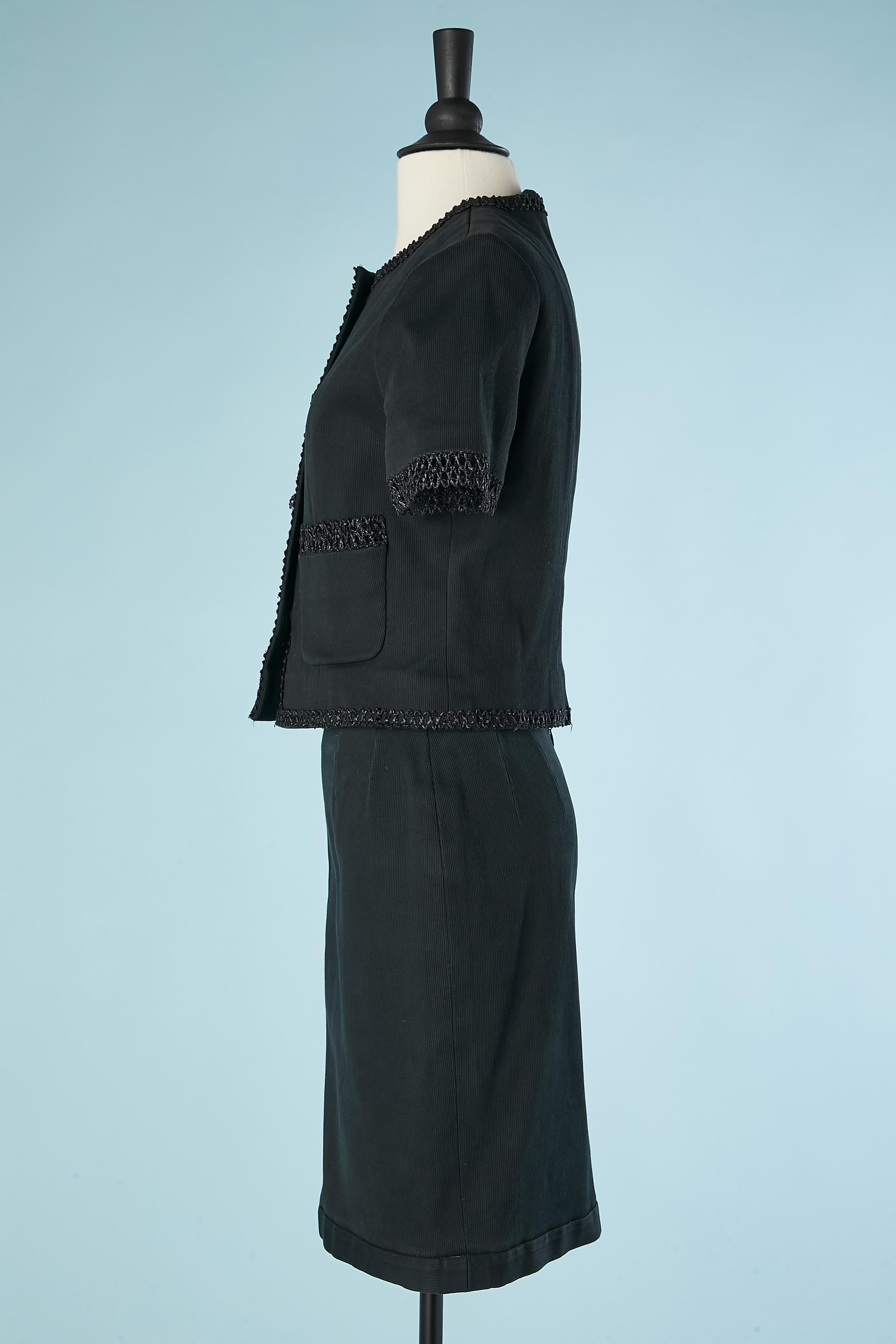 Black cotton skirt-suit with raffia edge and camelia buttons Chanel Boutique  For Sale 1
