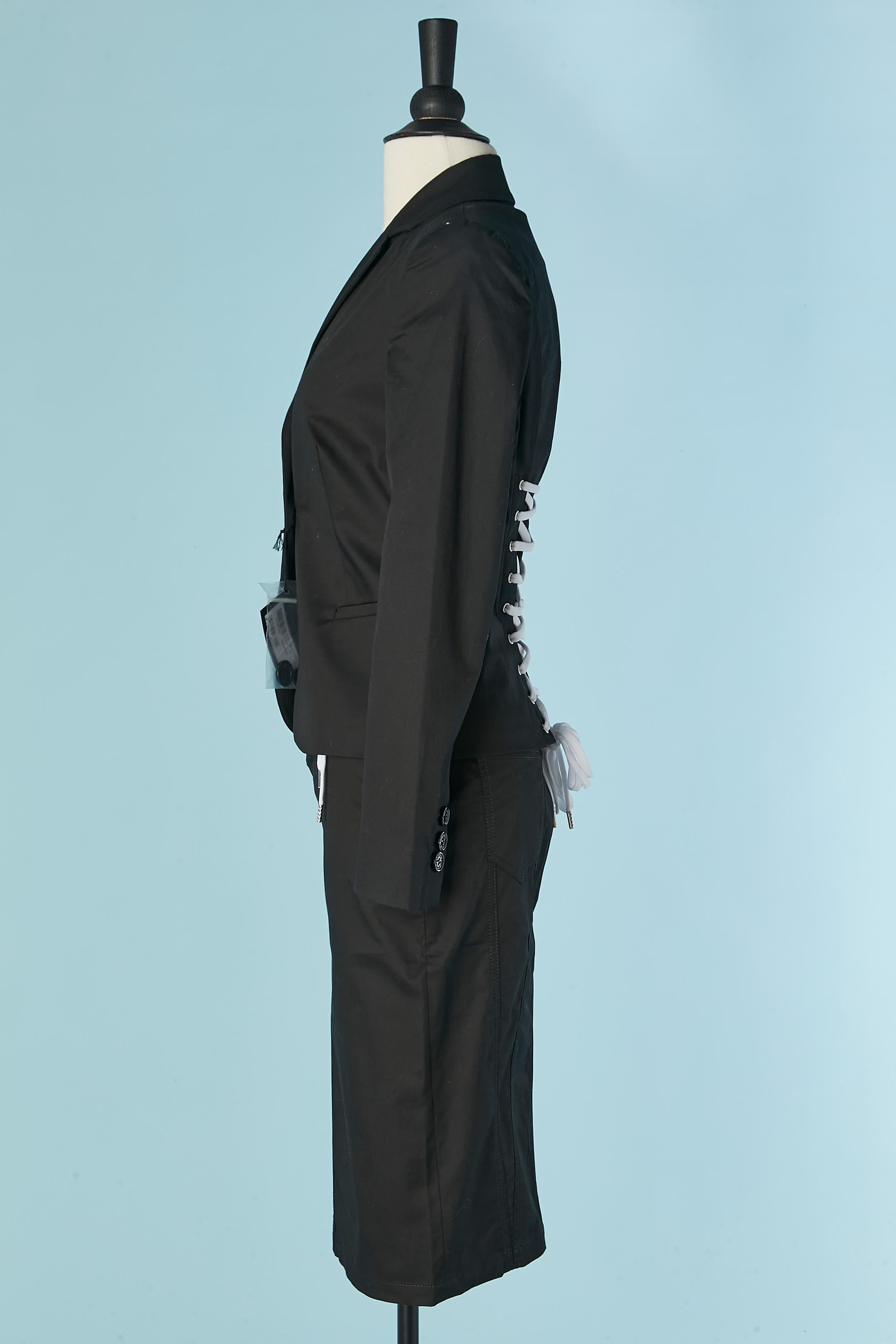 Women's Black cotton skirt-suit with white laces LOVE MOSCHINO New For Sale