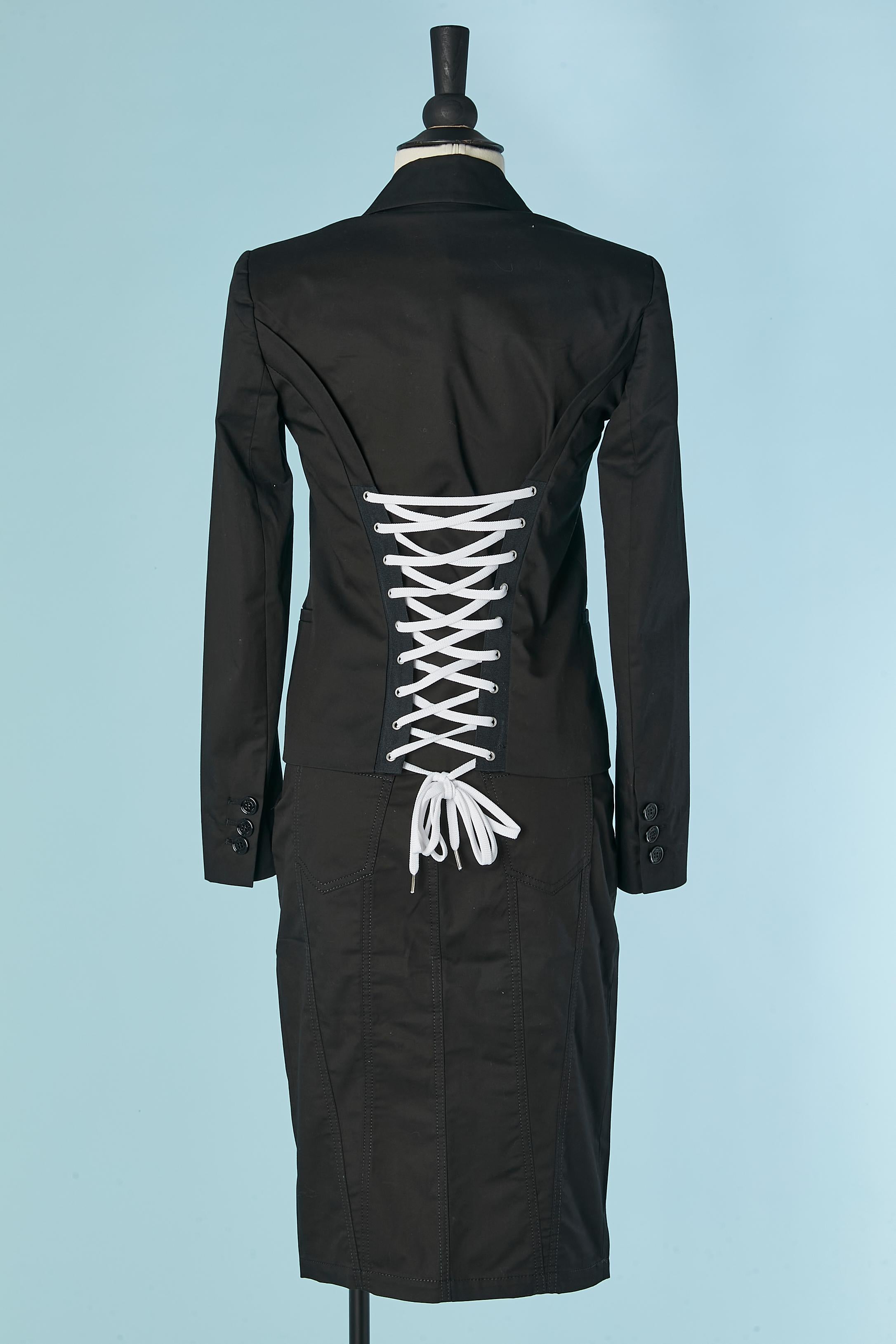 Black cotton skirt-suit with white laces LOVE MOSCHINO New For Sale 1