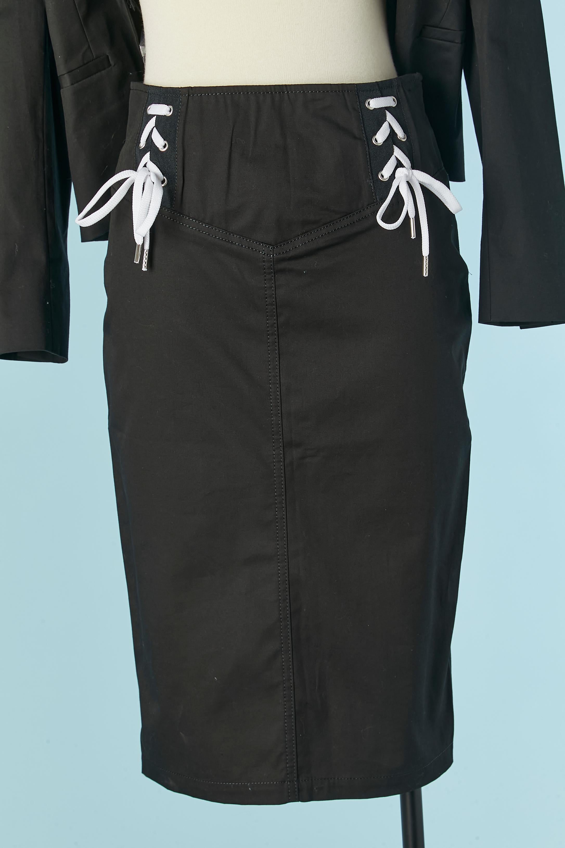 Black cotton skirt-suit with white laces LOVE MOSCHINO New For Sale 4