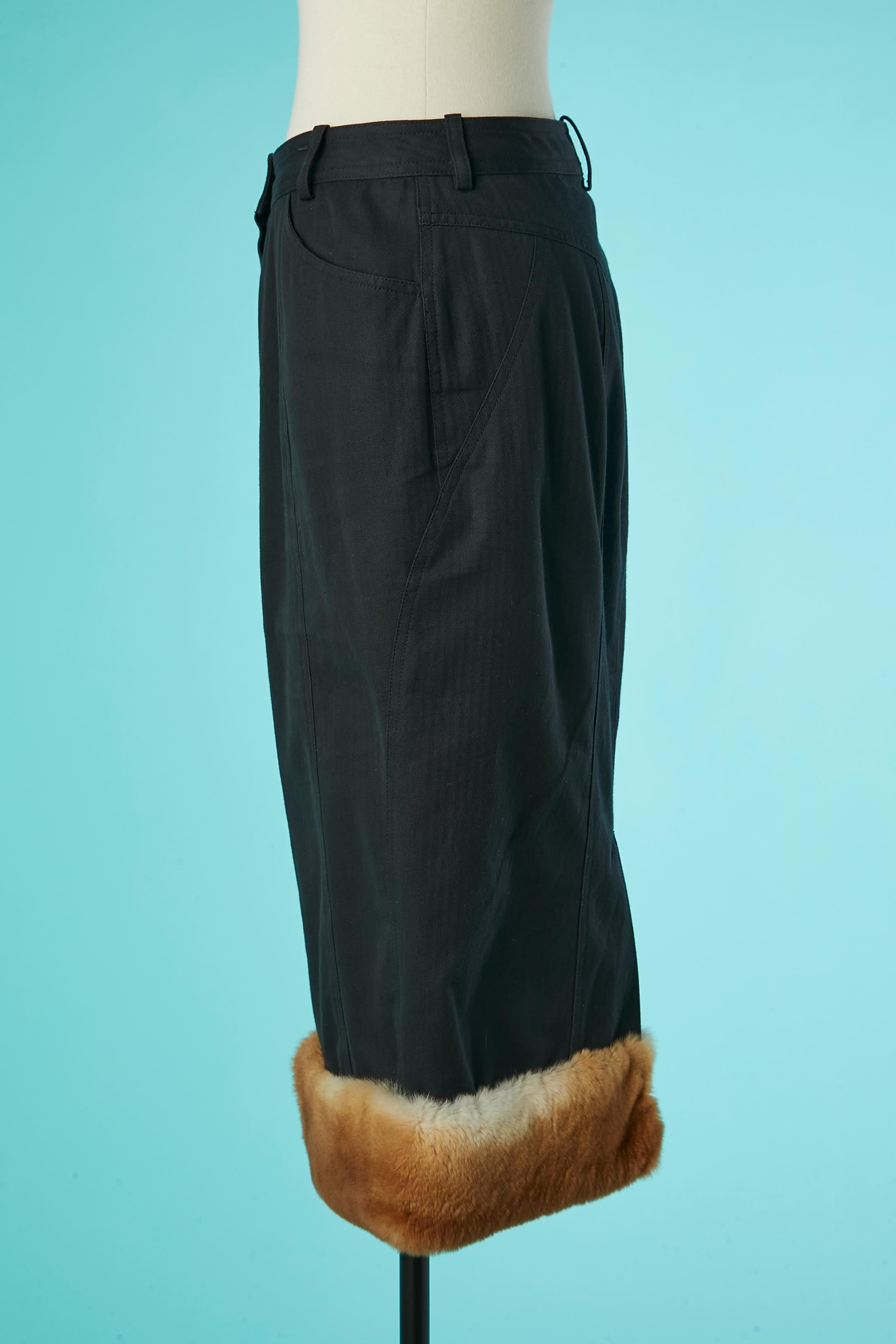 Women's Black cotton skirt with fur edge John Galliano  For Sale