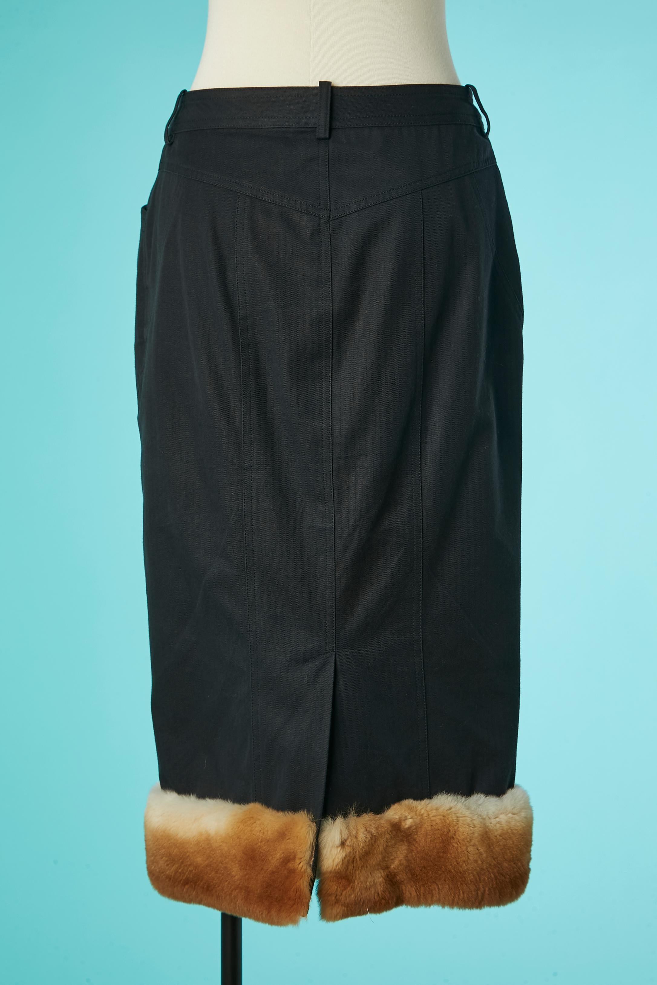 Black cotton skirt with fur edge John Galliano  For Sale 1