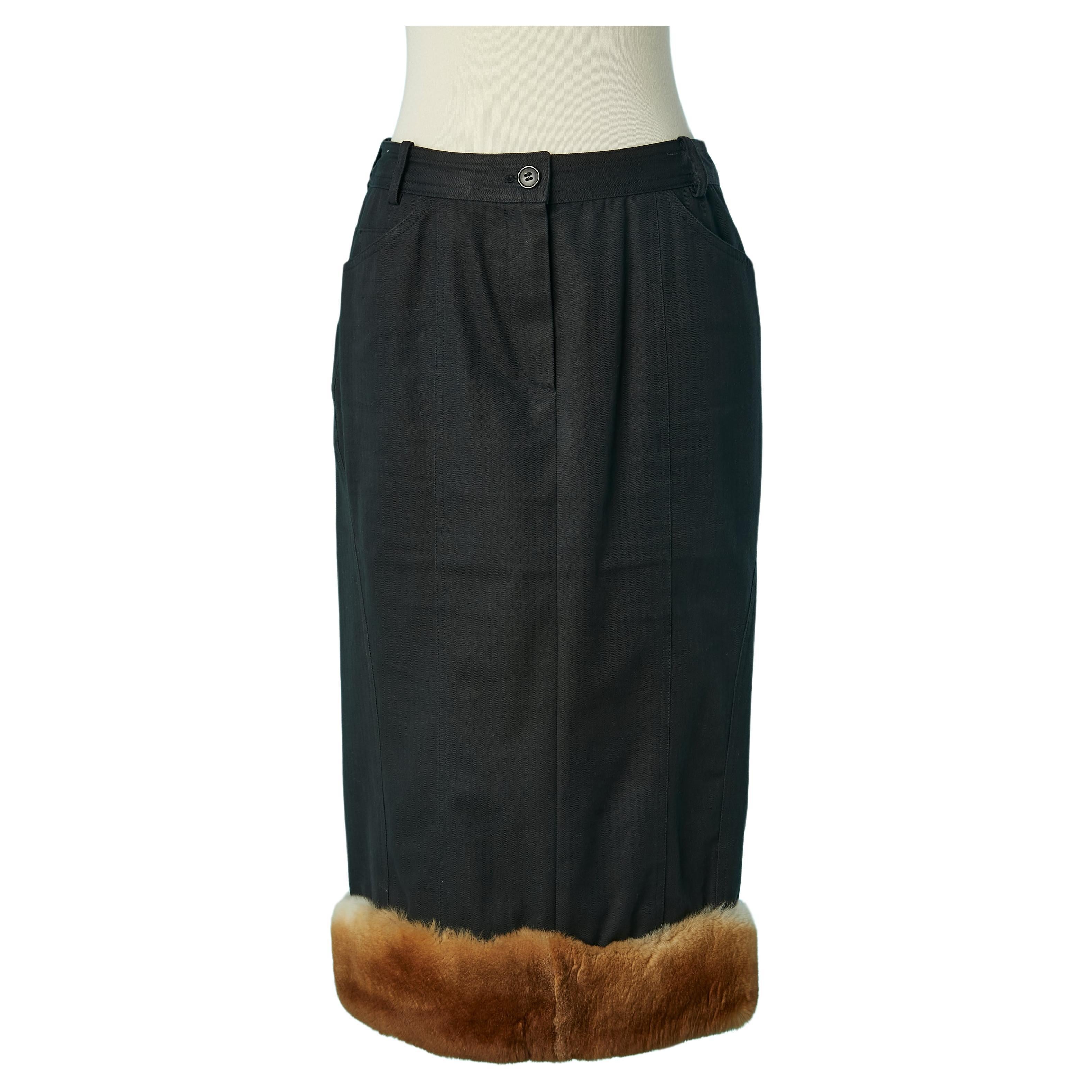 Black cotton skirt with fur edge John Galliano 