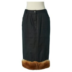 Black cotton skirt with fur edge John Galliano
