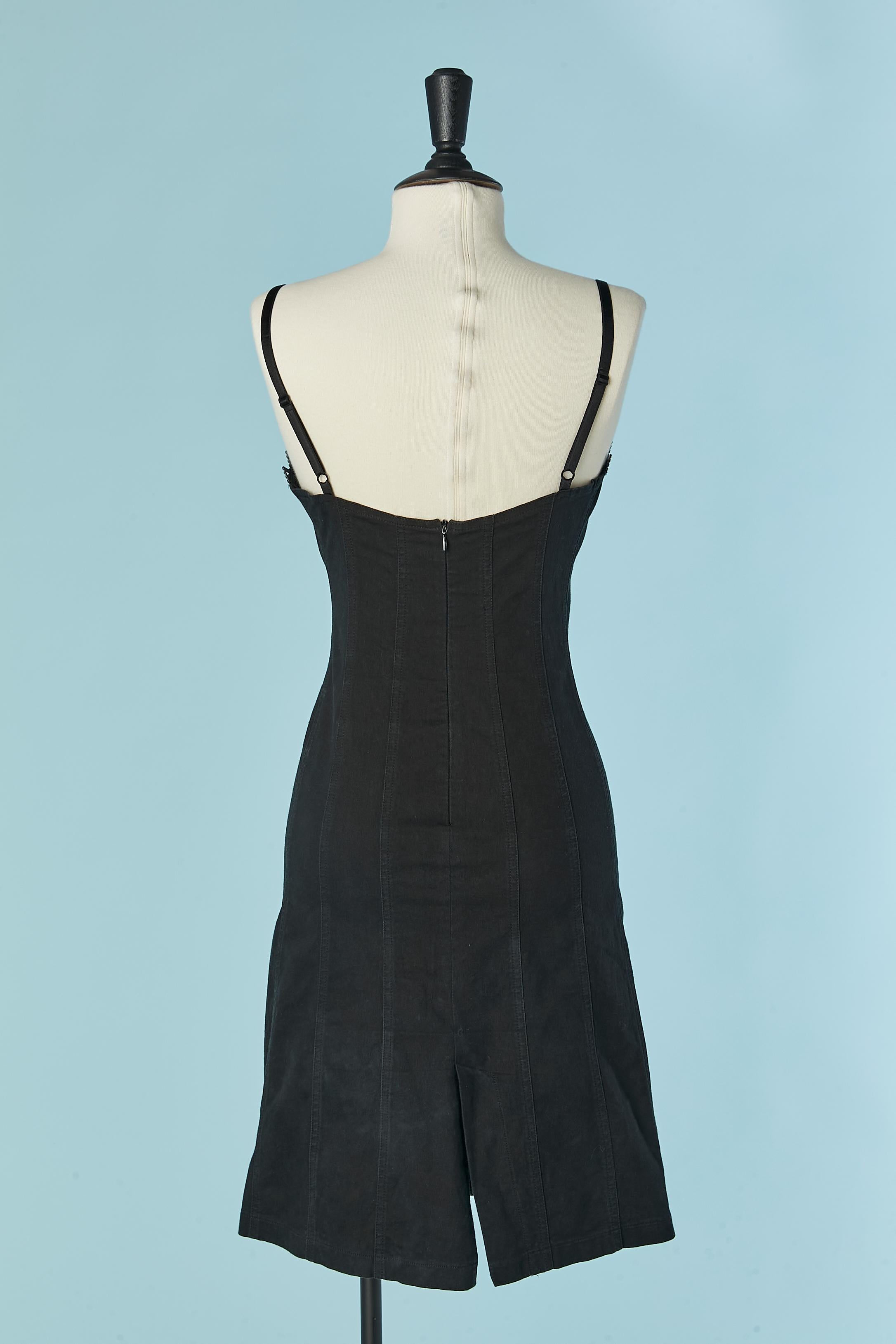 De las mujeres Vestido negro de algodón con tachuelas plateadas  y cordones Roccobarocco Jeans en venta