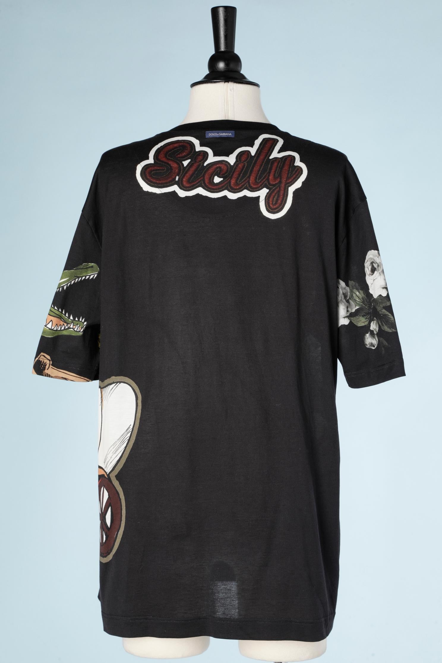 Black cotton tee-shirt with Far West print Dolce & Gabbana For Sale 2