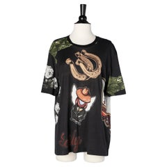 Tee-shirt noir en coton avec imprimé Far West Dolce & Gabbana