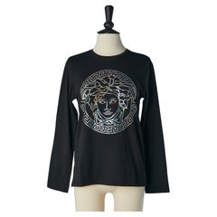 Tee-shirt en coton noir avec motif Medusa Versace 