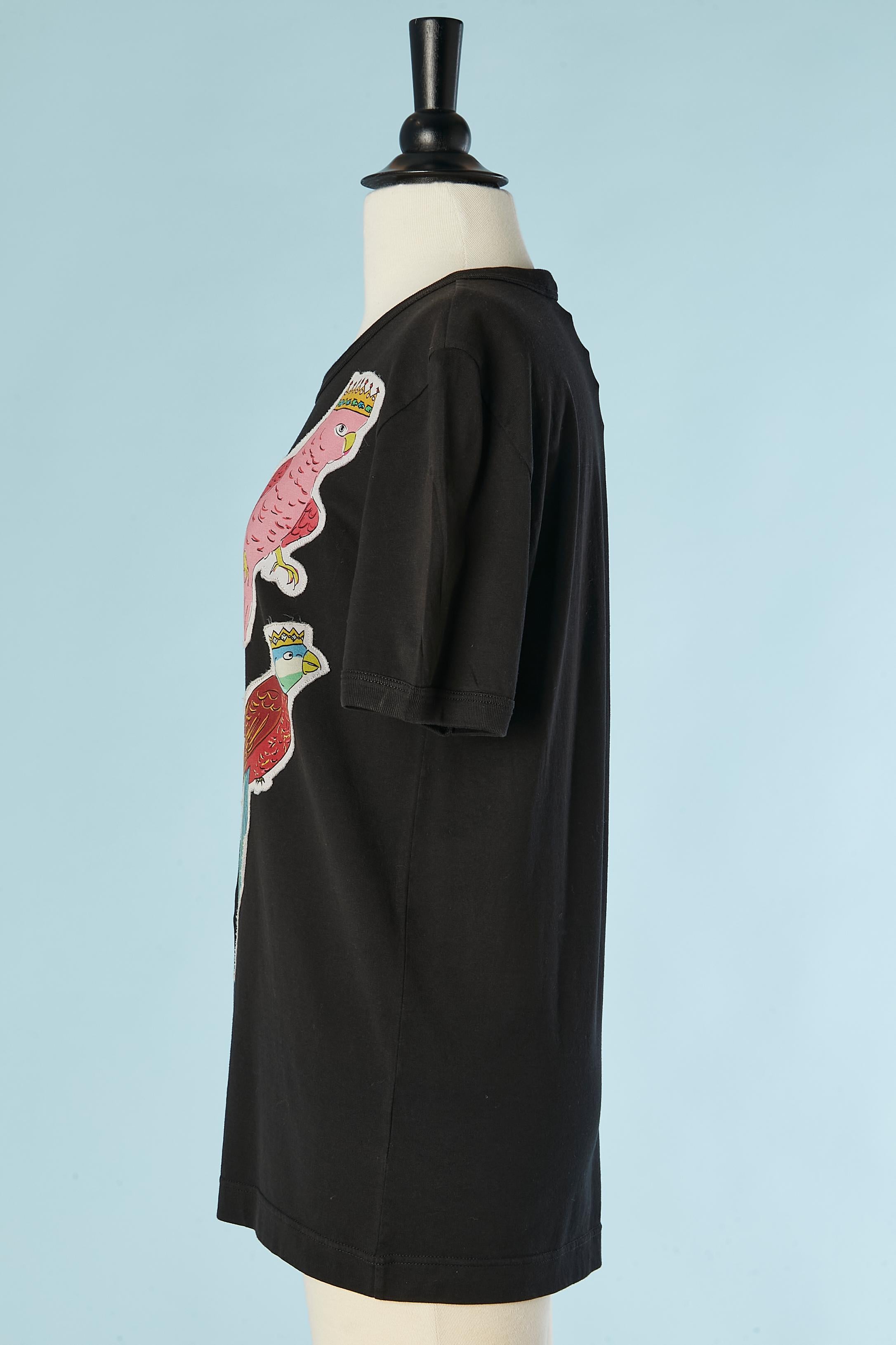 Camiseta negra de algodón con aplique de pájaro estampado Dolce & Gabbana en Excelente estado para la venta en Saint-Ouen-Sur-Seine, FR