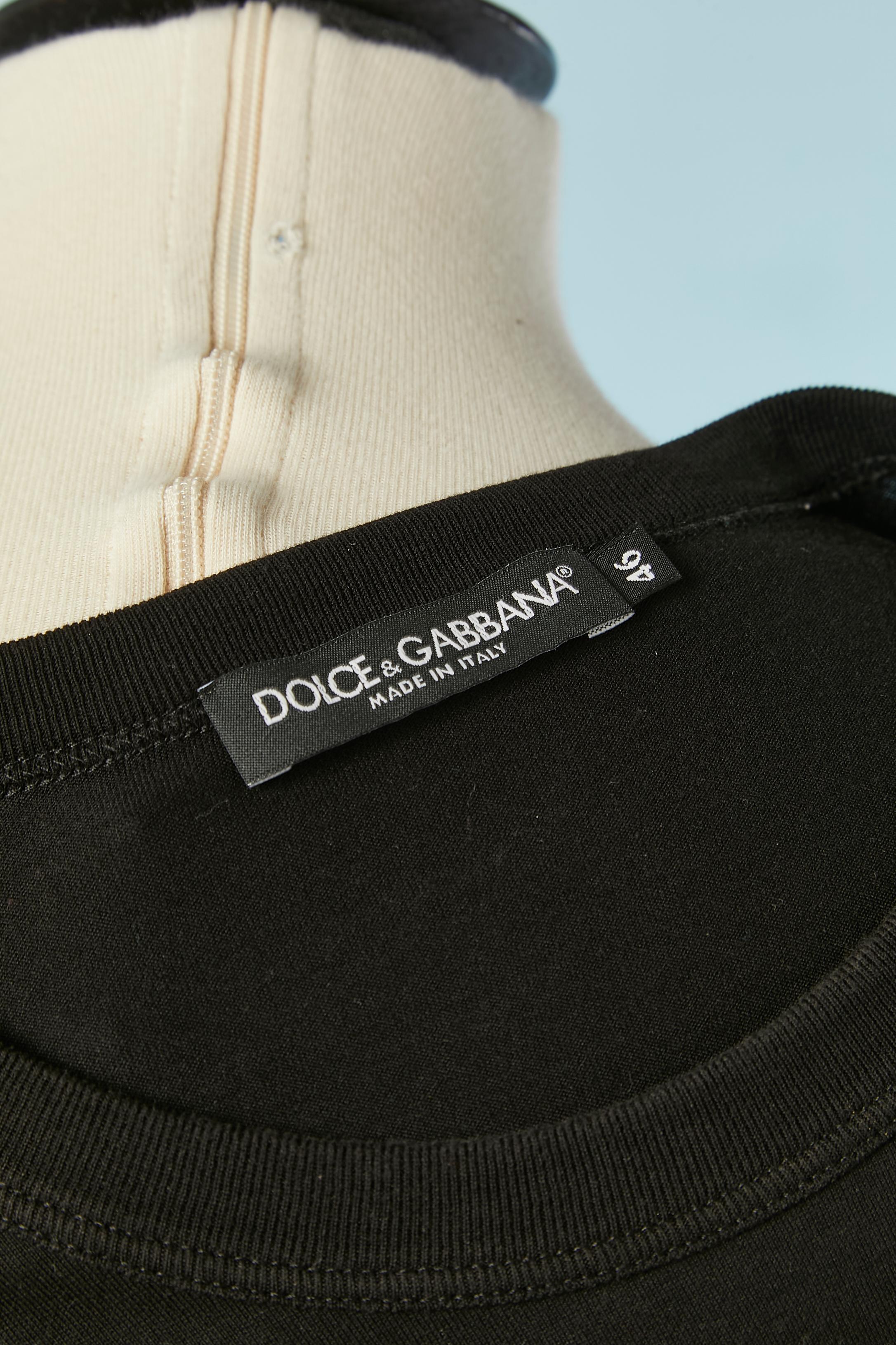 Camiseta negra de algodón con aplique de pájaro estampado Dolce & Gabbana en venta 1