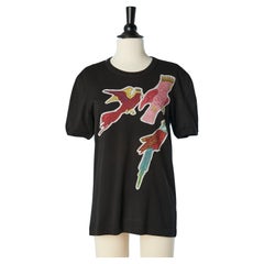 Black cotton tee-shirt with printed bird appliqué Dolce & Gabbana
