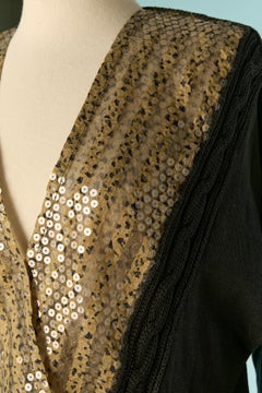 Black cotton top with gold sequin neckline LORIS AZZARO Tricot