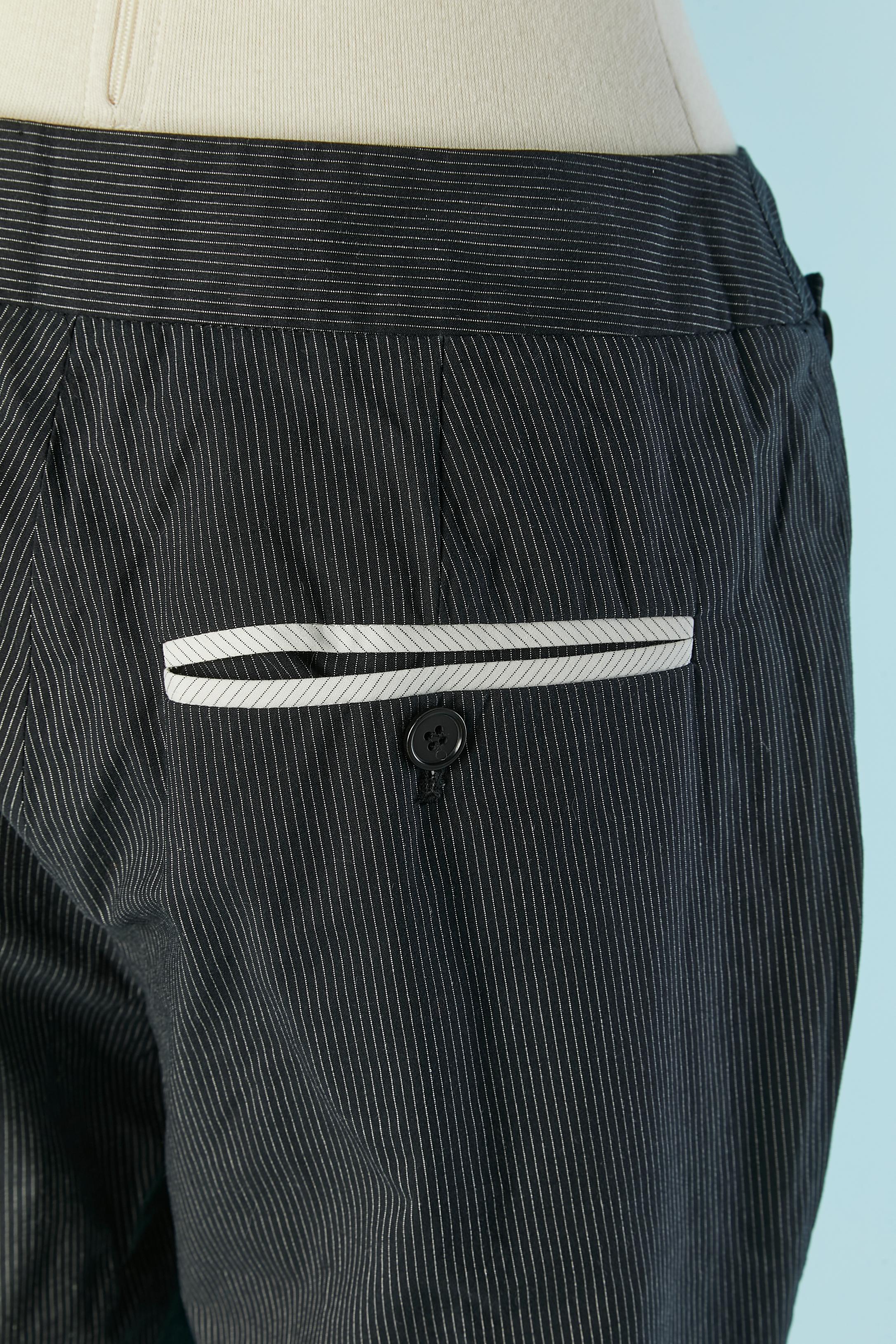 Donna Pantalone in cotone nero con sottile striscia bianca PAUL Smith Black Label New in vendita