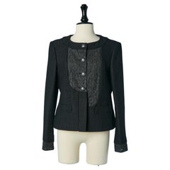 Giacca in tweed di cotone nero con inserto in pizzo Coates Chanel FW 2005