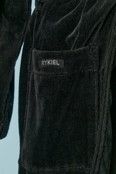 Black cotton velvet robe with hood, pockets and belt Sonia Rykiel
