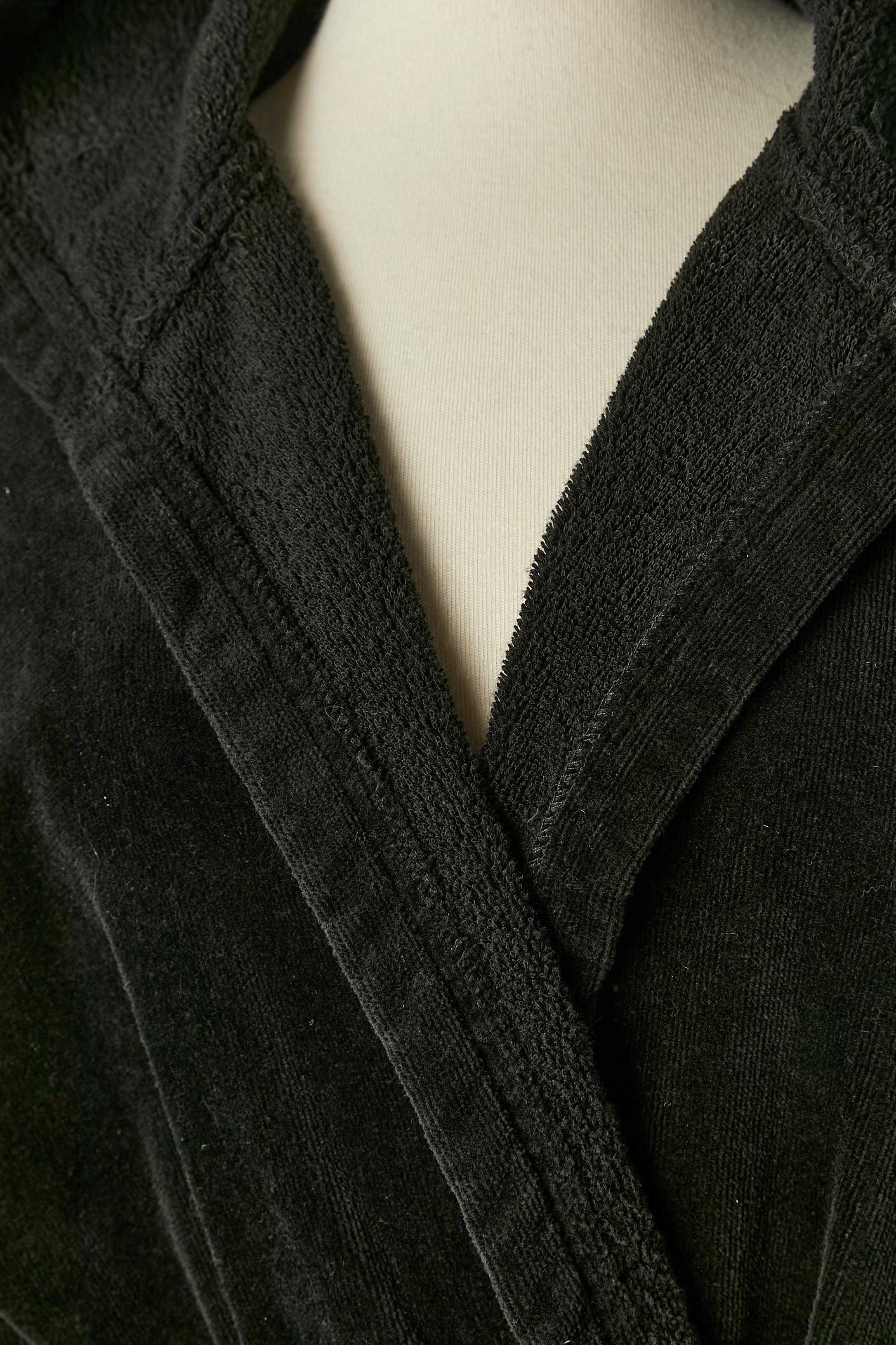 Black cotton velvet robe with hood, pockets and belt Sonia Rykiel  In Excellent Condition For Sale In Saint-Ouen-Sur-Seine, FR