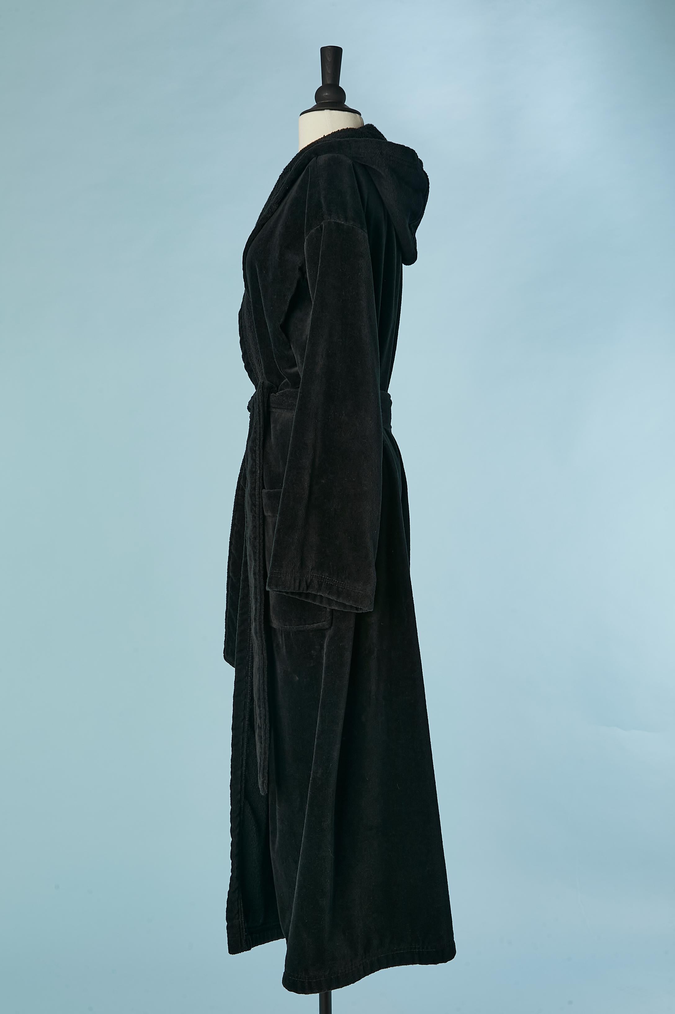 Women's or Men's Black cotton velvet robe with hood, pockets and belt Sonia Rykiel  For Sale