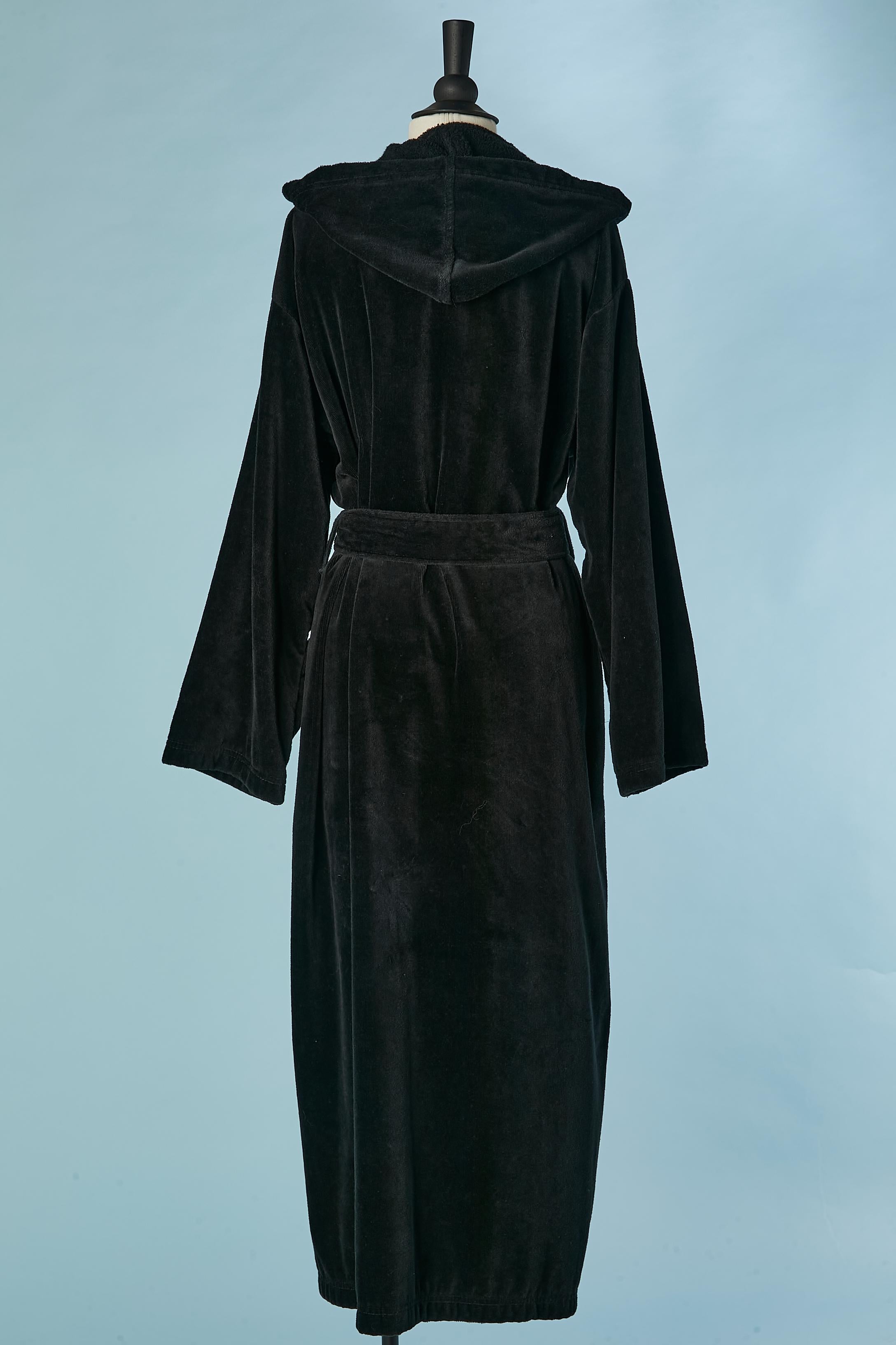 Black cotton velvet robe with hood, pockets and belt Sonia Rykiel  For Sale 1