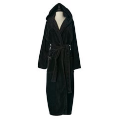 Schwarzes Baumwoll-Samtkleid aus Baumwollsamt mit Kapuze, Taschen und Gürtel von Sonia Rykiel 