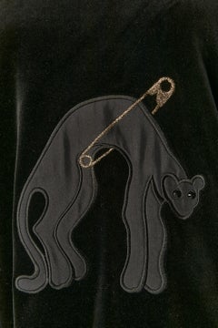 Black cotton velvet sweat-shirt with jaguar appliqué Sonia Rykiel
