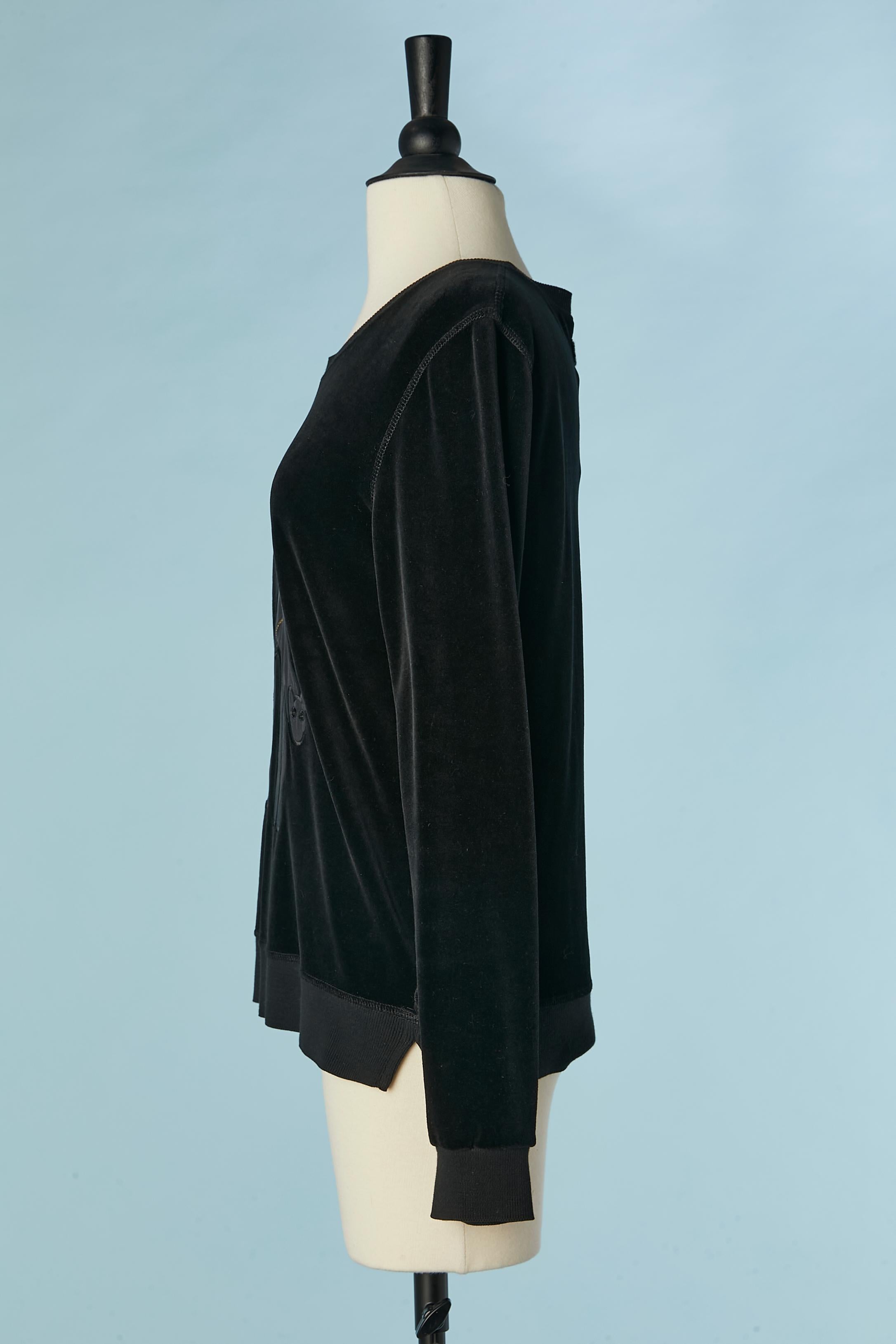 Black cotton velvet sweat-shirt with jaguar appliqué Sonia Rykiel In Excellent Condition For Sale In Saint-Ouen-Sur-Seine, FR