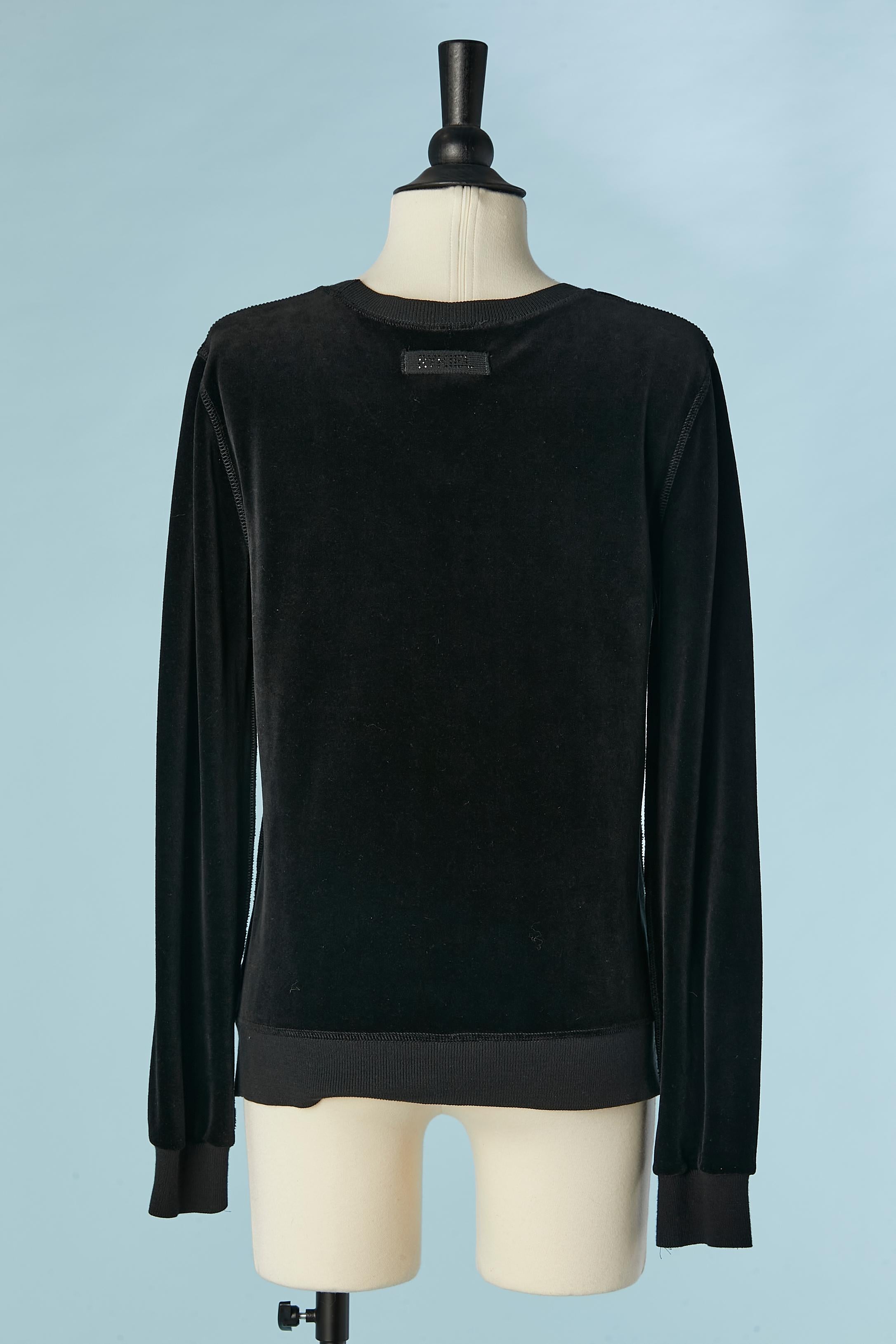 Women's Black cotton velvet sweat-shirt with jaguar appliqué Sonia Rykiel For Sale