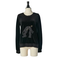 Sweat-shirt en velours de coton noir avec appliqué de jaguar Sonia Rykiel