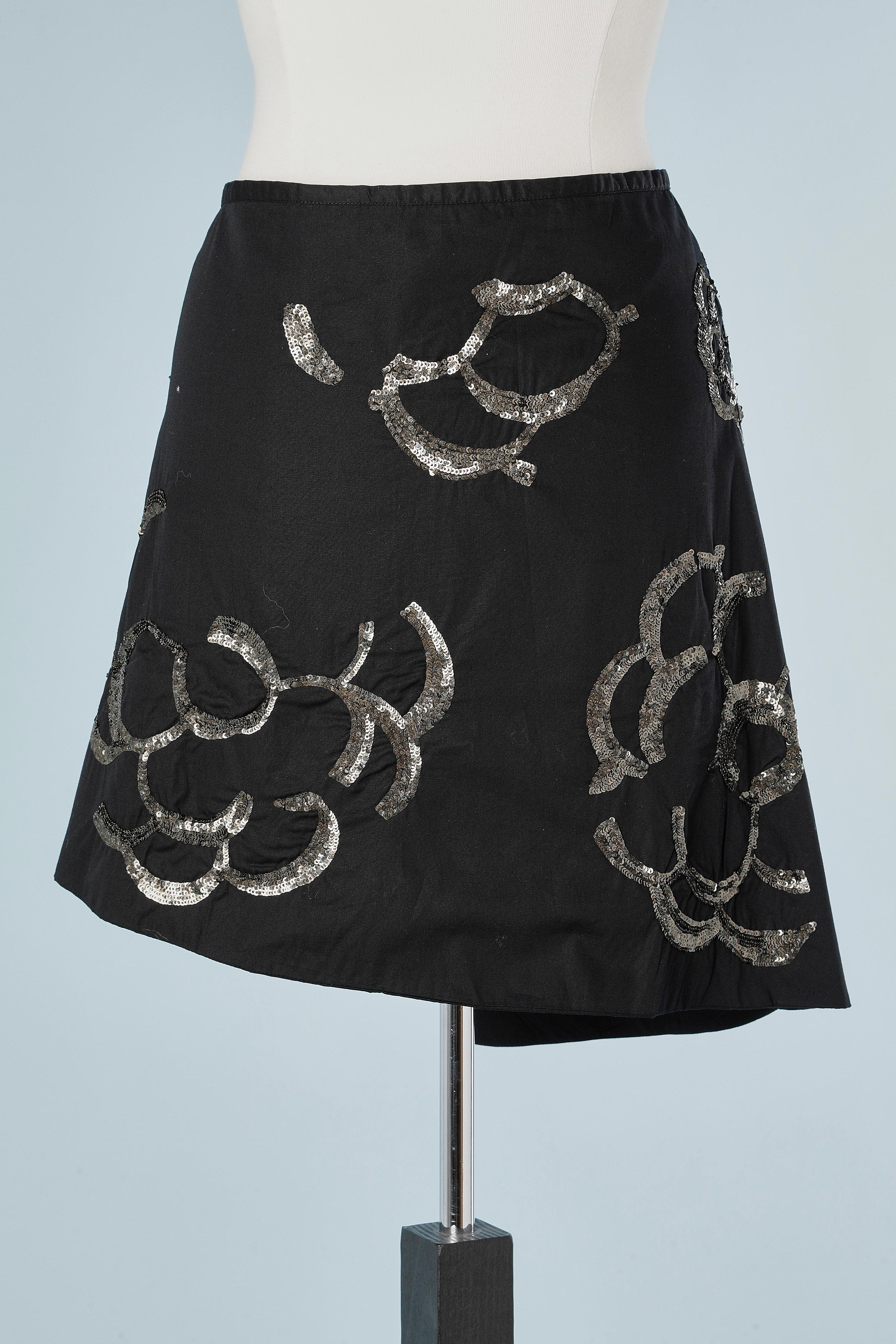 Black cotton wrap skirt with sequin embroideries PEACHOO + KREJBERG (New) For Sale 1
