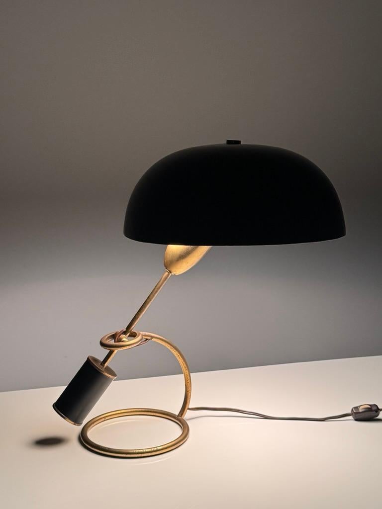 Mid-Century Modern Black Counterweight Scrittoio Brass Table Lamp by Angelo Lelli for Arredoluce For Sale