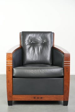 Black cowhide Art Deco design armchair