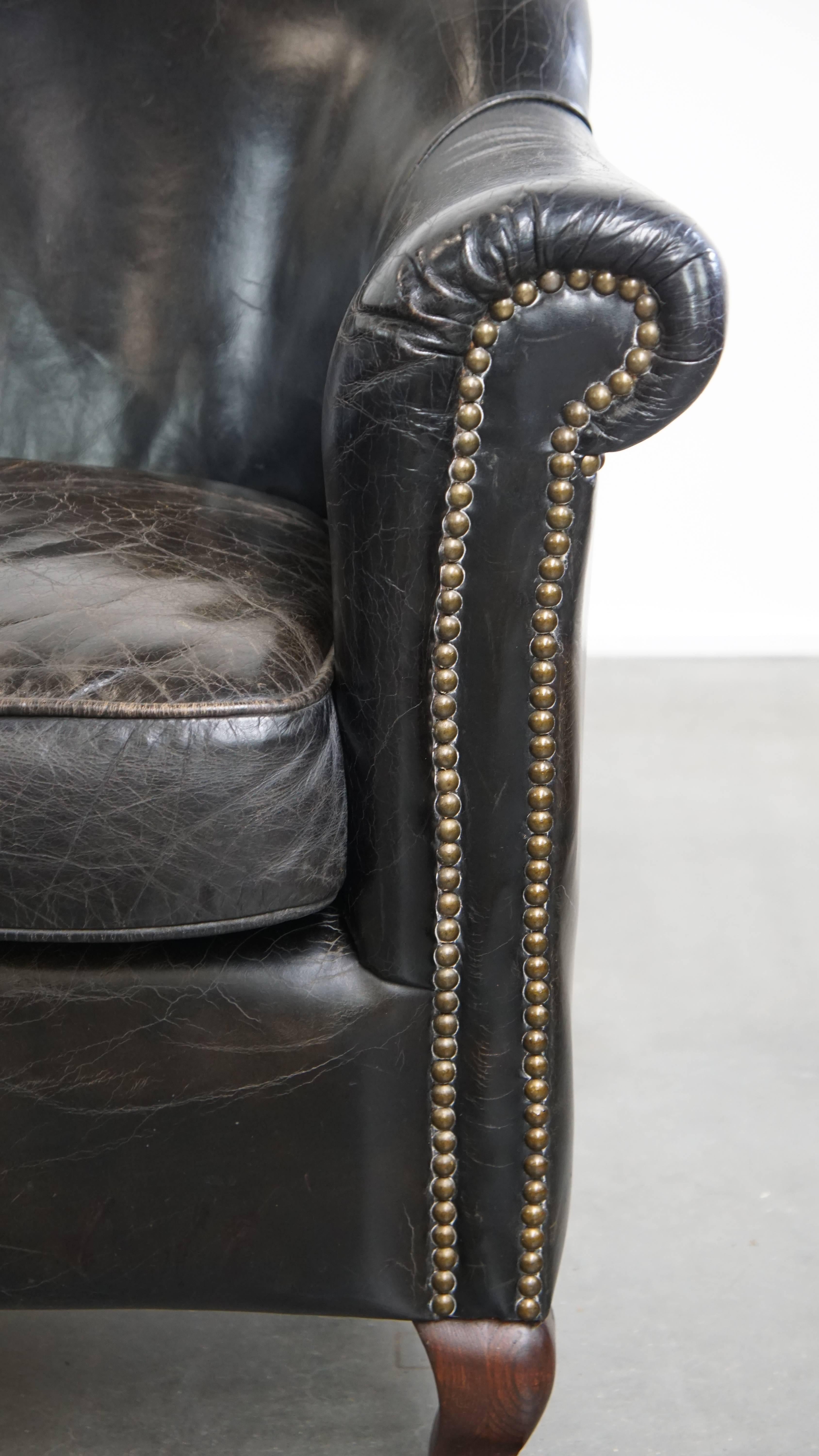 Black cowhide leather armchair en venta 2